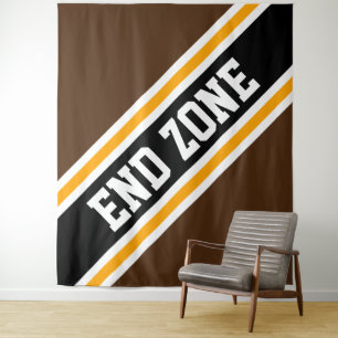 END ZONE Bold Athletic Brown Black Racing Stripes Tapestry
