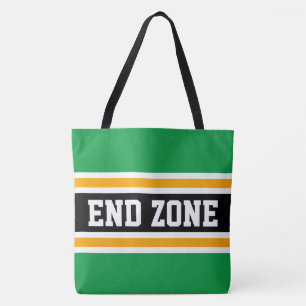 END ZONE Bold Bright Green Orange Black Stripes Tote Bag