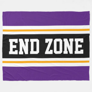 END ZONE Bold Purple Yellow Black Football Stripes Fleece Blanket
