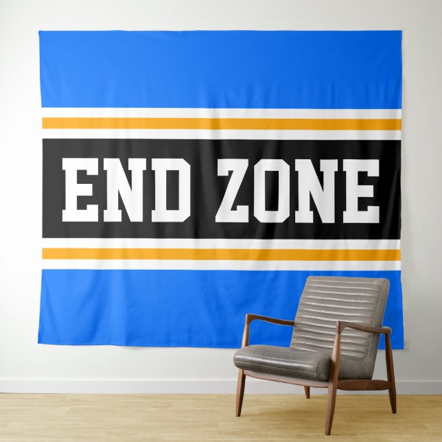END ZONE Bright Blue Black Yellow Racing Stripes Tapestry (In Situ (Horizontal))