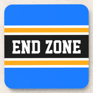 END ZONE Bright Blue Yellow Black Football Stripes Coaster