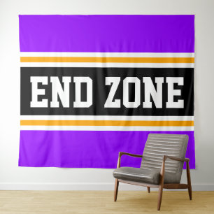 END ZONE Bright Purple Black Yellow Racing Stripes Tapestry