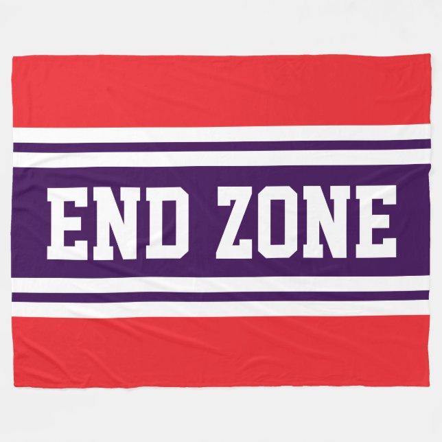 END ZONE Bright Red Purple White Football Stripes Fleece Blanket (Front (Horizontal))
