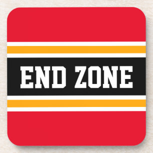 END ZONE Bright Red Yellow Black Sports Stripes Coaster