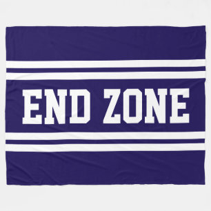 END ZONE Deep Navy Blue White Football Stripes Fleece Blanket