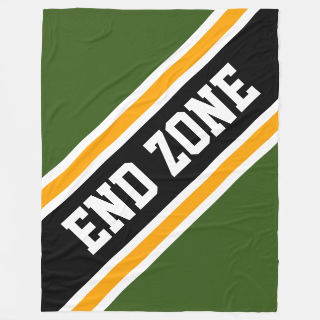 END ZONE Forest Green Yellow Black Racing Stripes Fleece Blanket (Front)