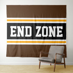 END ZONE Fun Athletic Brown Black Yellow Stripes Tapestry
