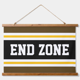 END ZONE Fun Athletic Brown Yellow White Stripes Hanging Tapestry