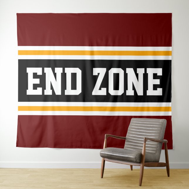 END ZONE Fun Bold Red Black White Yellow Stripes Tapestry (In Situ (Horizontal))