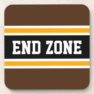 END ZONE Fun Brown Yellow Black Football Stripes Coaster
