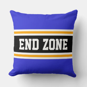 END ZONE Royal Navy Blue Black Orange Stripes Cushion