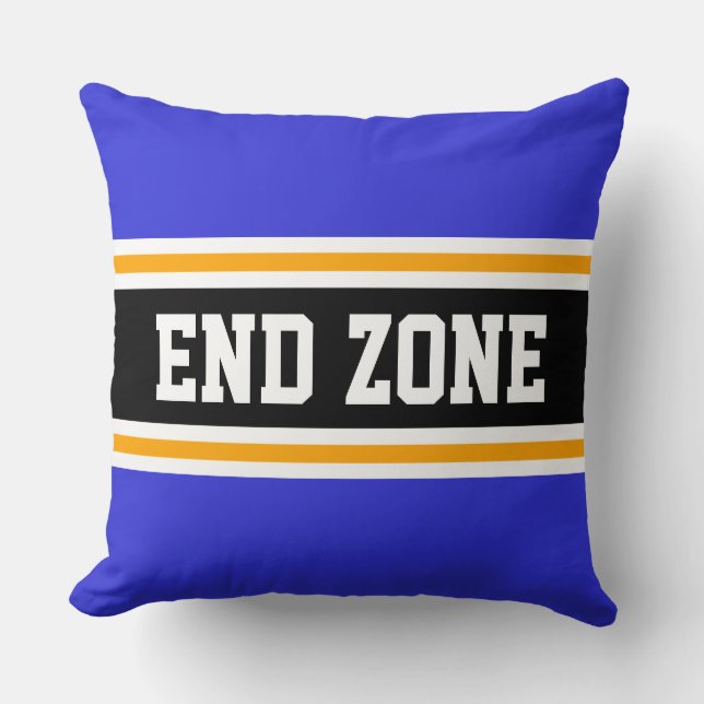 END ZONE Royal Navy Blue Black Orange Stripes Cushion (Front)