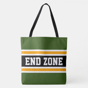 END ZONE Sporty Forest Green Orange Black Stripes Tote Bag