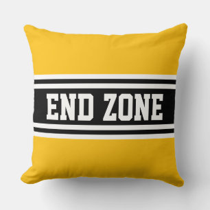 END ZONE Sporty Yellow Black White Racing Stripes Cushion