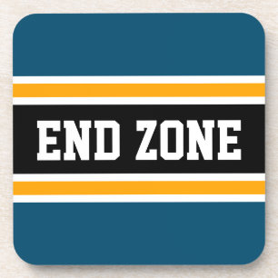 END ZONE Teal Blue Yellow Black Sports Stripes Coaster