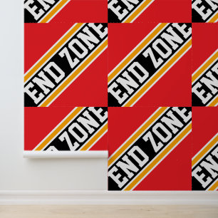 END ZONE Tiled Fun Bright Red Yellow Black Stripes Wallpaper