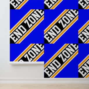 END ZONE Tiled Royal Blue Yellow Black Stripes Wallpaper