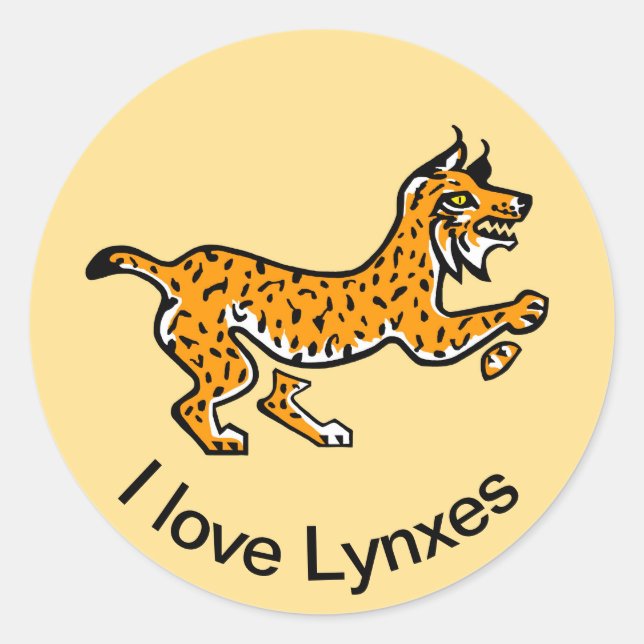Endangered animal -I love LYNXES - Wildlife Yellow Classic Round Sticker (Front)