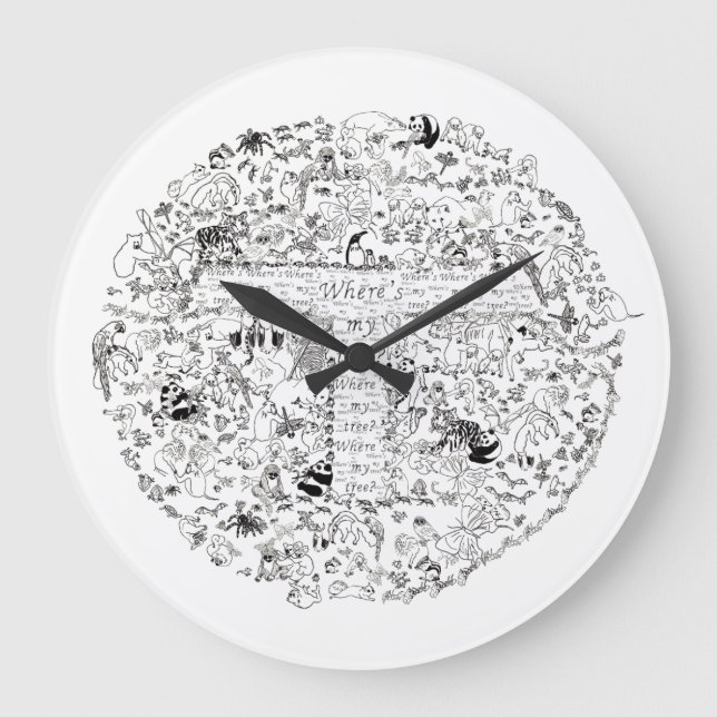 Endangered Animals Trees Planet Earth Drawing Art Large Clock (Front)