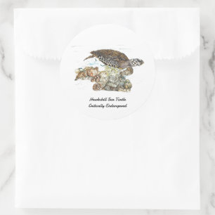 Endangered Hand-Painted Hawksbill Turtle Classic Round Sticker
