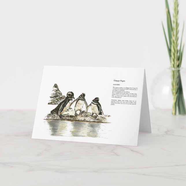  Endangered Hand Painted Print Penguins Thank you  Card (Front)
