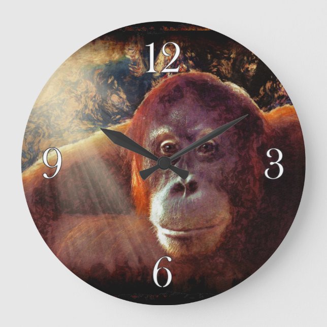 Endangered Orangutan & Rainforest Primate Image 2 Large Clock (Front)