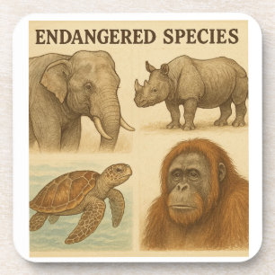 Endangered Species Vintage Illustration Coaster