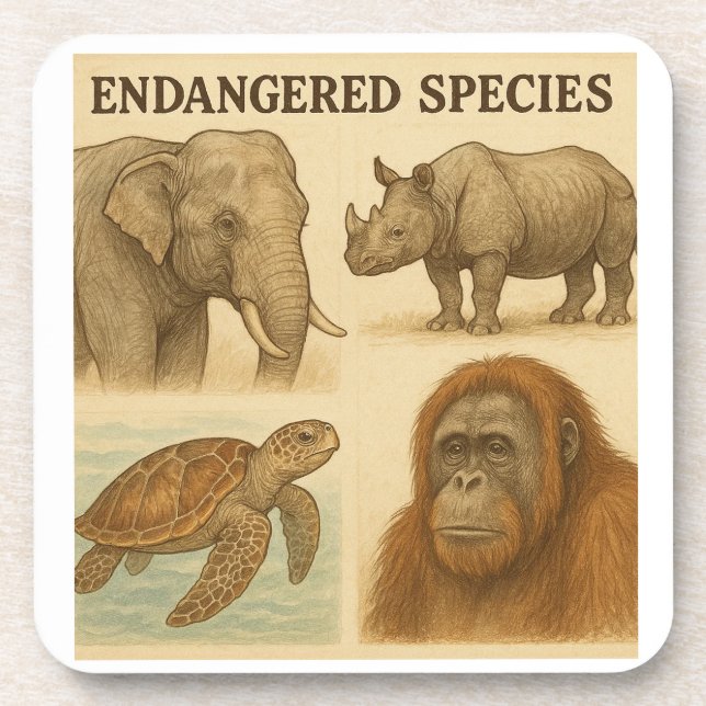 Endangered Species Vintage Illustration  Coaster (Front)