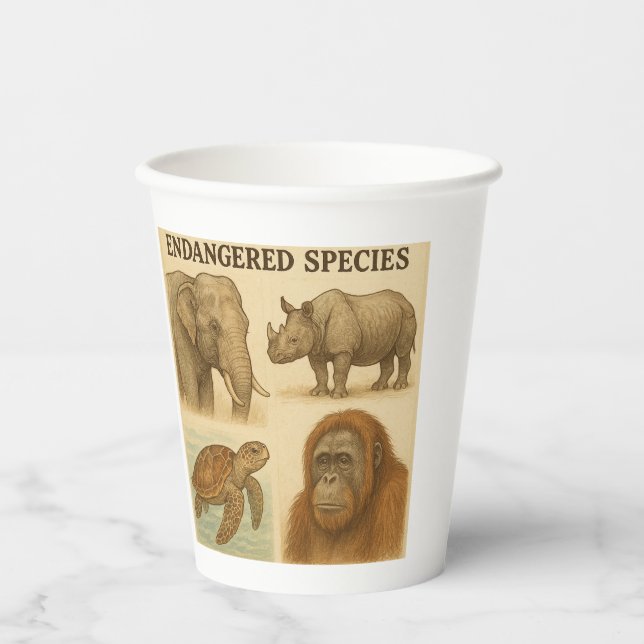 Endangered Species Vintage Illustration  Paper Cups (Front)