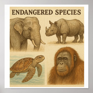 Endangered Species Vintage Illustration Poster