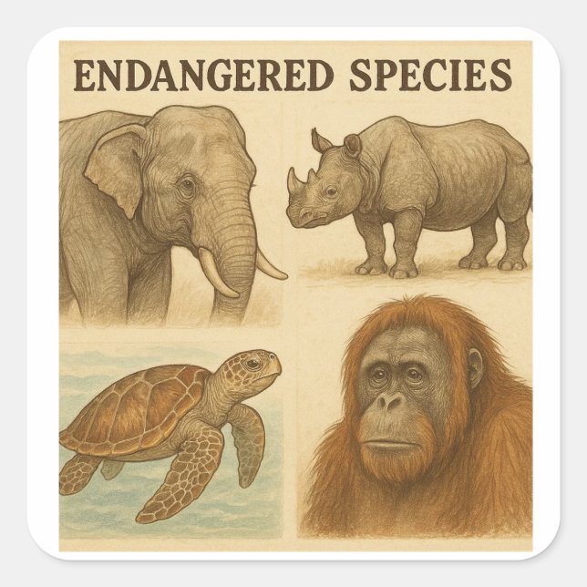 Endangered Species Vintage Illustration  Square Sticker (Front)