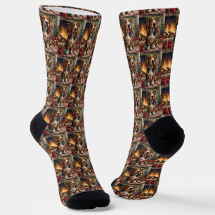 Endearing Basset Hound Dog with Christmas Wreath Socks