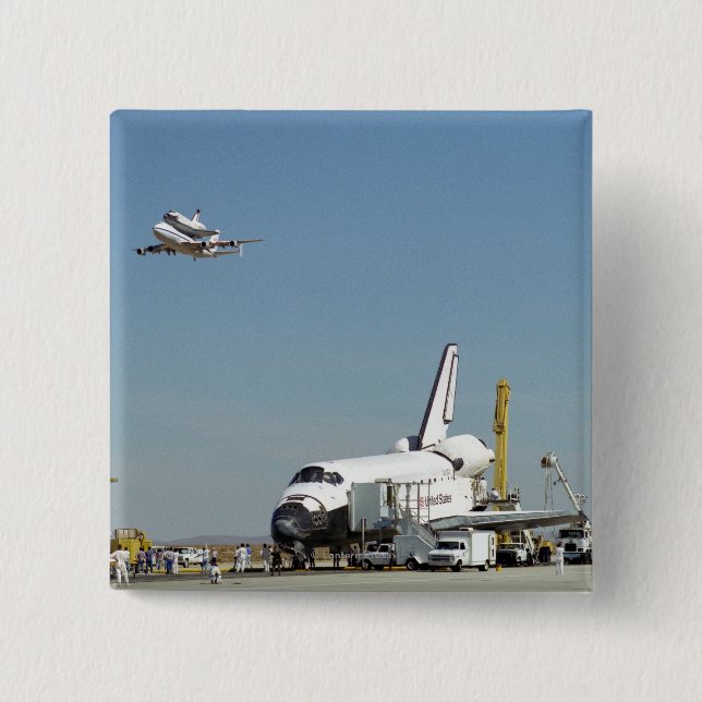 Endeavour on Runway with Columbia on SCA Overhea 15 Cm Square Badge (Front)