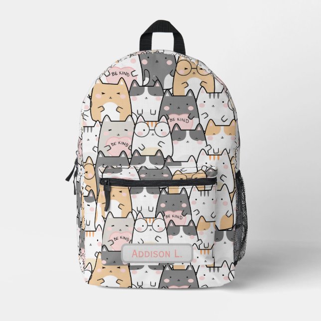 Endless Be Kind Kittens Printed Backpack (Front)