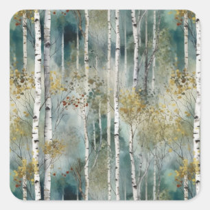 Endless Birch Tree Dreamscape Trees in Mist Square Sticker