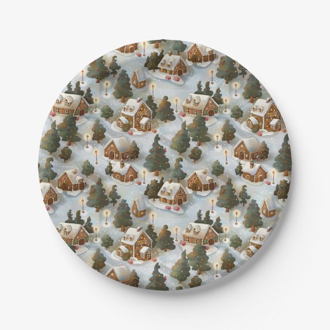 Endless Christmas Gingerbread Village Paper Plate (Front)