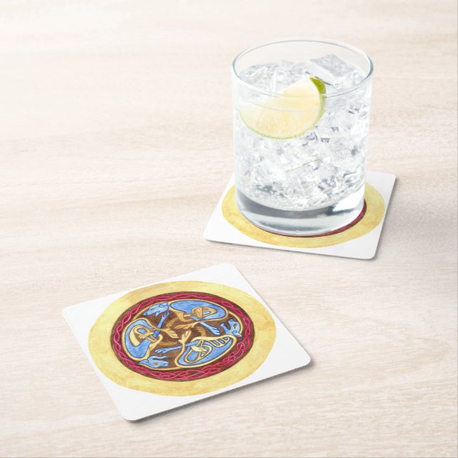  Endless knot with animals  Square Paper Coaster (Insitu)