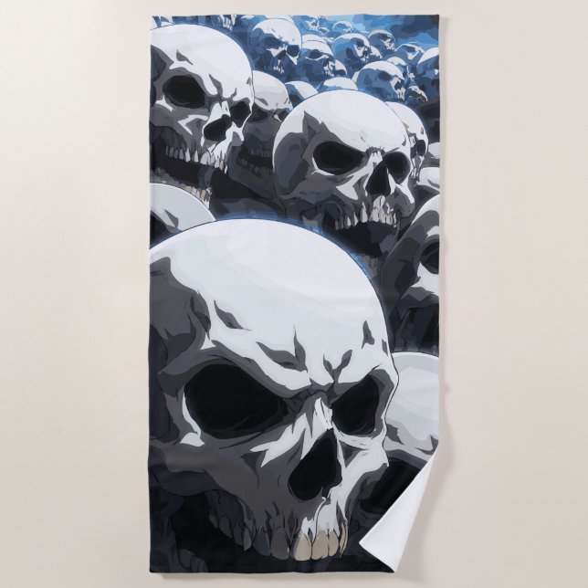 Endless Skull Field Dark Illustration Beach Towel (Front)