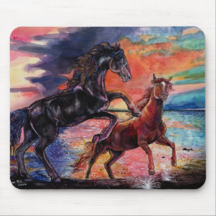 Endless Sky Watercolor Horses Mouse Pad