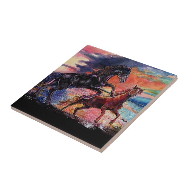 Endless Sky Watercolor Horses   Tile (Side)