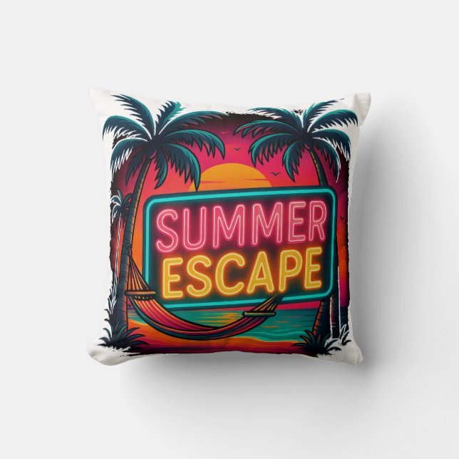 Endless Summer Escape – Retro Sunset Adventure Cushion (Front)