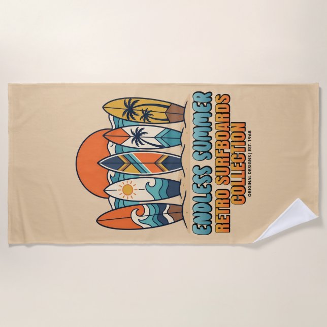 Endless Summer Retro Surfboards Beach Towel (Front)