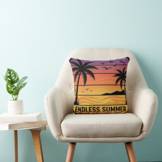 Endless Summer Sunset Tropical Throw Pillow - Palm