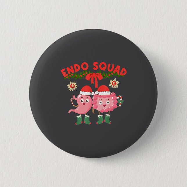 Endo Squad Nurse Stomach Santa Hat Endoscopy Tech  6 Cm Round Badge (Front)