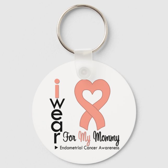 Endometrial Cancer Peach Heart Ribbon MOMMY Key Ring (Front)