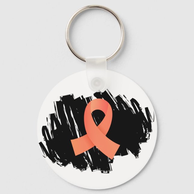 Endometrial Cancer Peach Ribbon With Scribble Key Ring (Front)