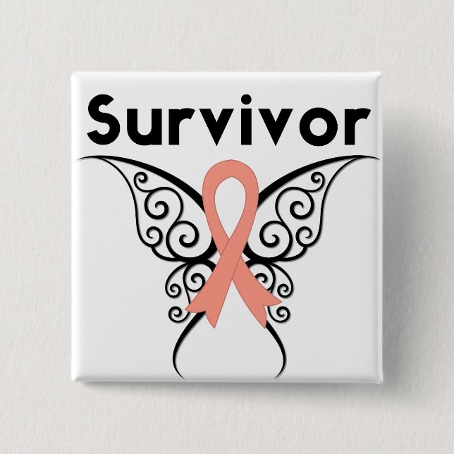 Endometrial Cancer Survivor Tribal Butterfly 15 Cm Square Badge (Front)