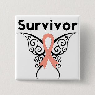 Endometrial Cancer Survivor Tribal Butterfly 15 Cm Square Badge