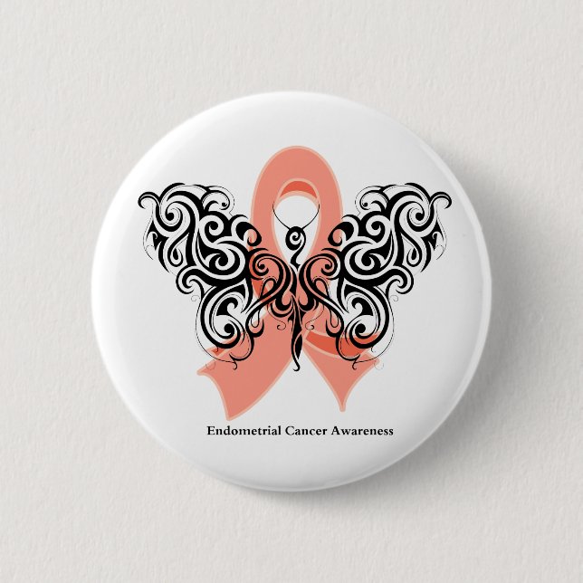 Endometrial Cancer Tribal Butterfly Ribbon 6 Cm Round Badge (Front)