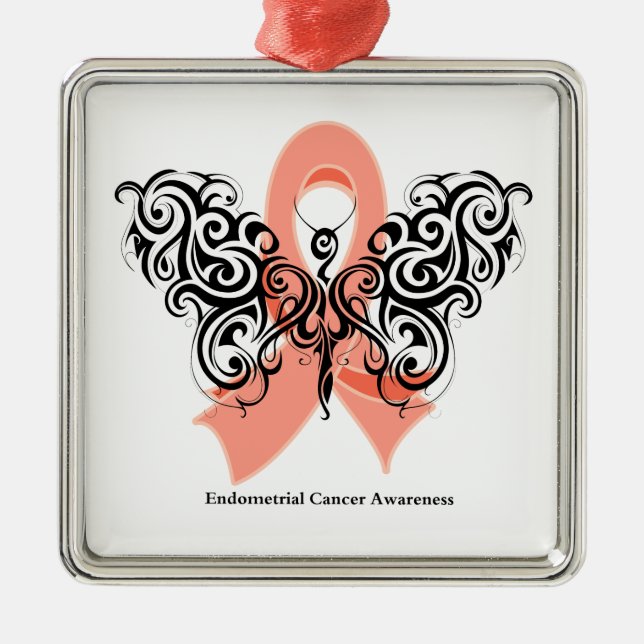 Endometrial Cancer Tribal Butterfly Ribbon Metal Tree Decoration (Front)